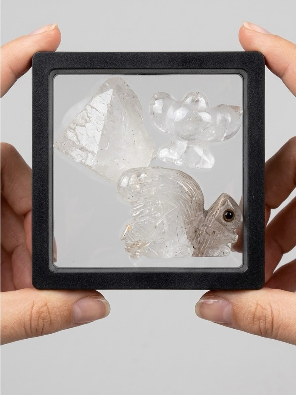 Clear Crystal Small Pet Display Block - Black Frame